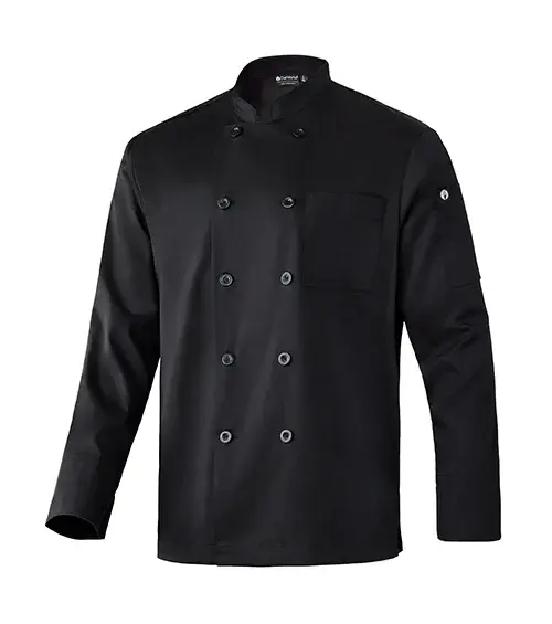 Black chef works plastic button essential chef coat