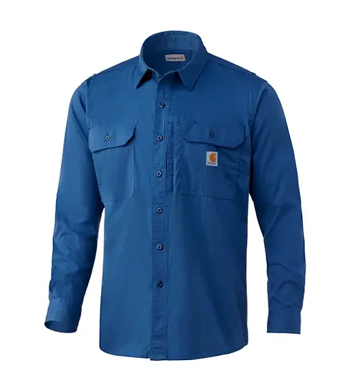 blue carhartt rugged flex work shirt